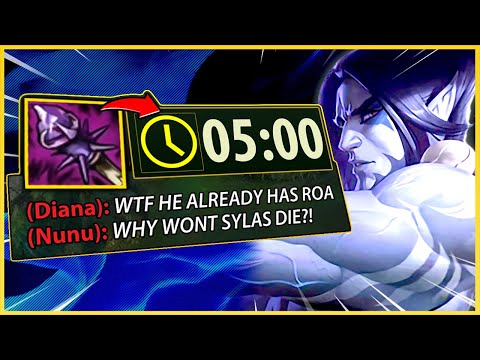 I GOT A ROD OF AGES AT 5 MINUTES ON SYLAS (1000+ HEALS) - League of Legends