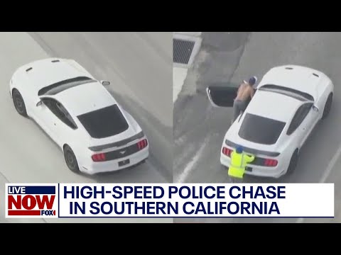 , title : 'Southern California police chase: 115+ MPH pursuit of suspect in Ford Mustang | LiveNOW from FOX'