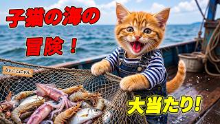 【まさかの大漁】ミミにゃん、初めての漁船で大当たり！？巨大イカとの戦いがヤバすぎた…🚤🐙