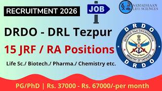 DRDO DRL Recruitment 2026 | 15 JRF/RA Posts | ₹37,000–₹67,000 Stipend