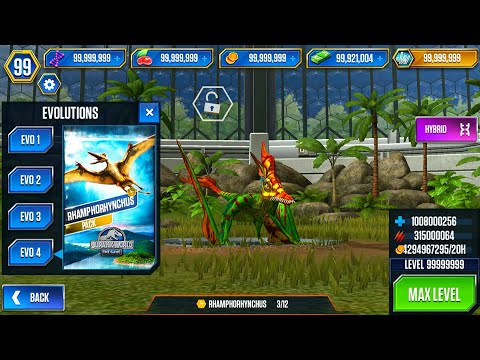UNLOCKING RHAMPHORHYNCHUS LEVEL 999 AND X3 MAXED | JURASSIC WORLD THE GAME