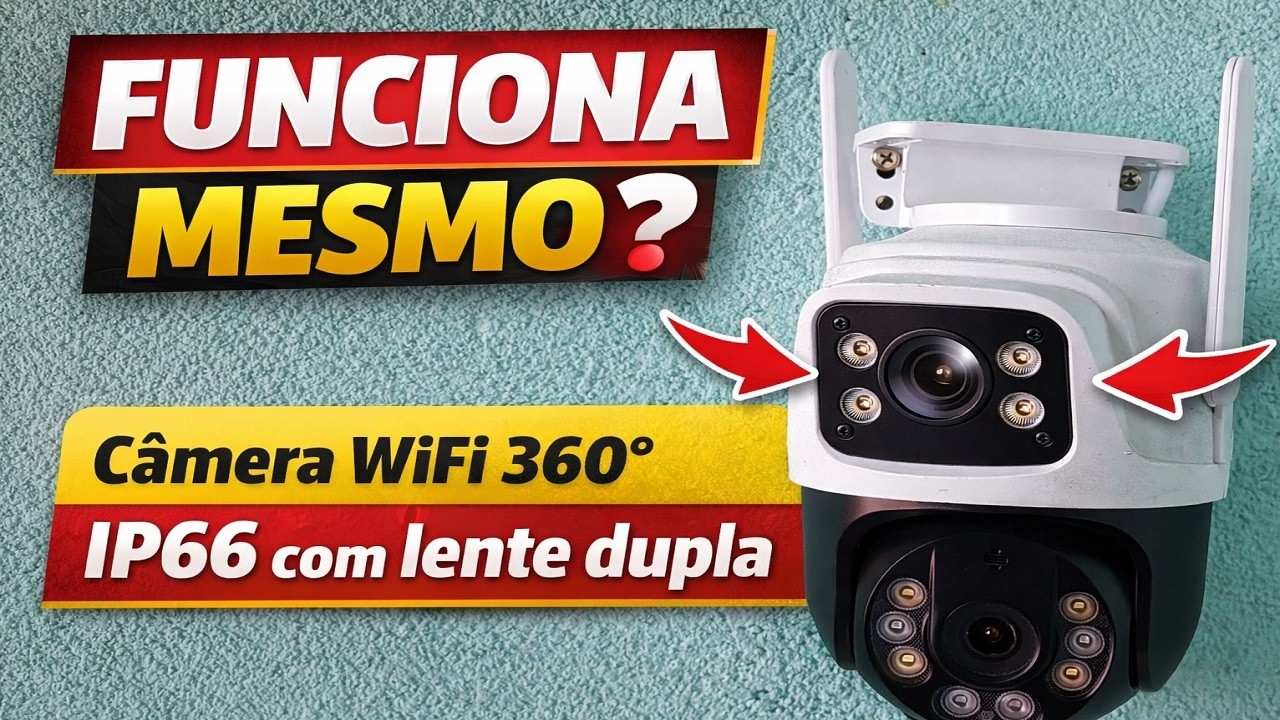 Miniatura da avaliação em vídeo de Câmera de Segurança IP Externa Dupla Lente 3MP+3MP Visão Noturna IP66 Preto