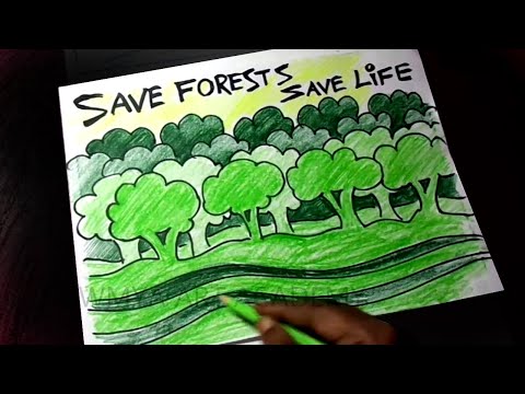 How To Draw Save Green / Go Green / Save Earth / Save Trees poster Easy Drawing Step by Step