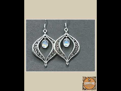 Handcrafted Silver Dangle Earrings | Blue Gemstone Drop | Elegant Swirl Design