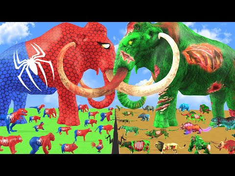 Prehistoric Mammals vs Zombie Animals Size Comparison Epic Battle Spidey Mammoth vs Zombie Mammoth