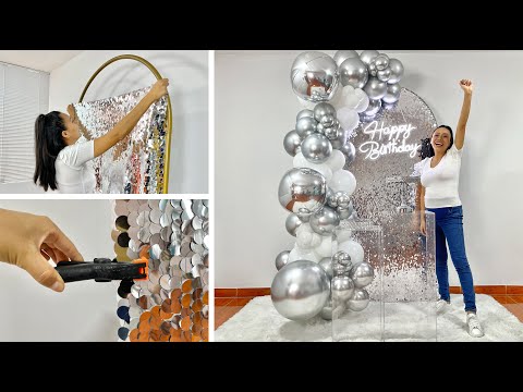 Como hacer un Arco de Globos e instalarlo en un Panel con Tela Shimmer 🎉Balloon Garland On Backdrop🎉