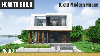 マイクラ建築：コンパクトでモダンな白黒の家の作り方。室内に大きな観葉植物。簡単10x10。No.50【Minecraft】