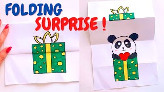 How to Draw Cute Panda | A Panda Present Folding Surprise | Easy Drawing and Coloring for Kids