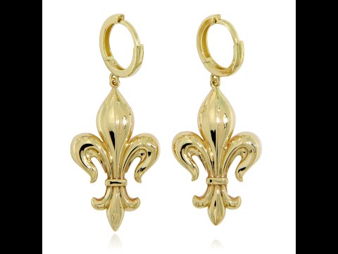 Cercei Aur Galben 14k Fleur-de-lis Eleganta Regala