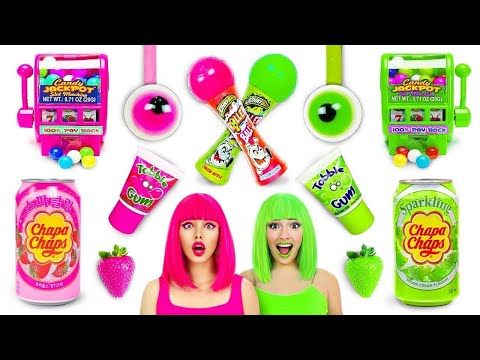 24 Hours of Eating One Color of Snacks and Candy | Epic Green and Pink Food Battle by Ratata