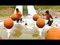 The Fight Between Two Young Men Of The Village In Funny Game Of Bursting Balloons Has Become Great