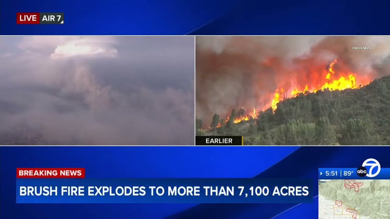 Fire crews battle 7,100 acre brush fire in San Bernardino County