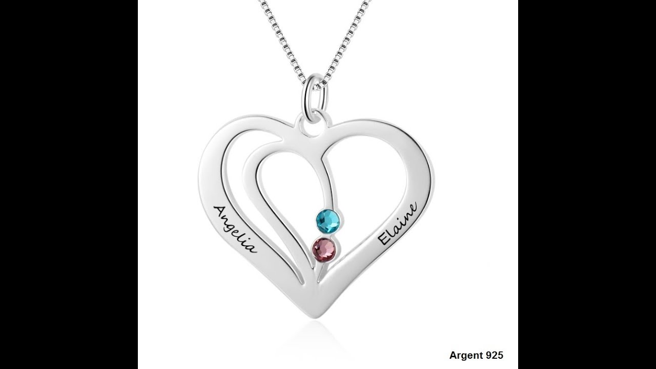 Collier Coeur en Argent Prénoms & Pierres naissance - Arbrobijoux
