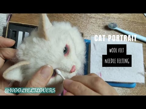 Process Of Making A Wool Cat Portrait | Cat Needle Felting | ASMR #howto #asmr #pets