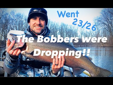 FLOAT FISHING winter STEELHEAD in Michigan (Bobber dropping action)