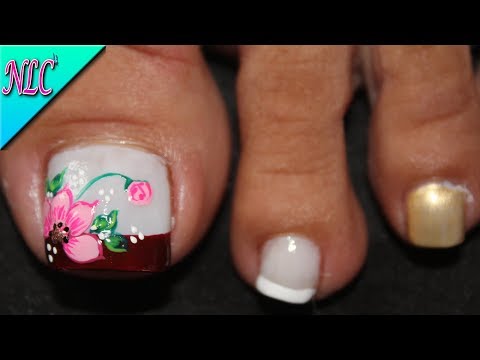 DISEÑO DE UÑAS PARA PIES FLOR Y FRANCÉS PARA PRINCIPIANTES – FRENCH NAIL ART – NLC
