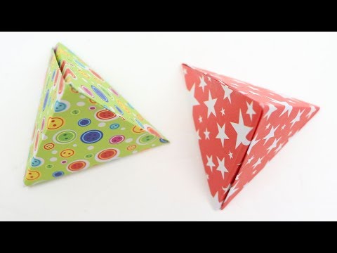 How to Make Origami Pyramid Shape Gift Box with Paper Origami Tetrahedron Tripyramid Box Tutorial