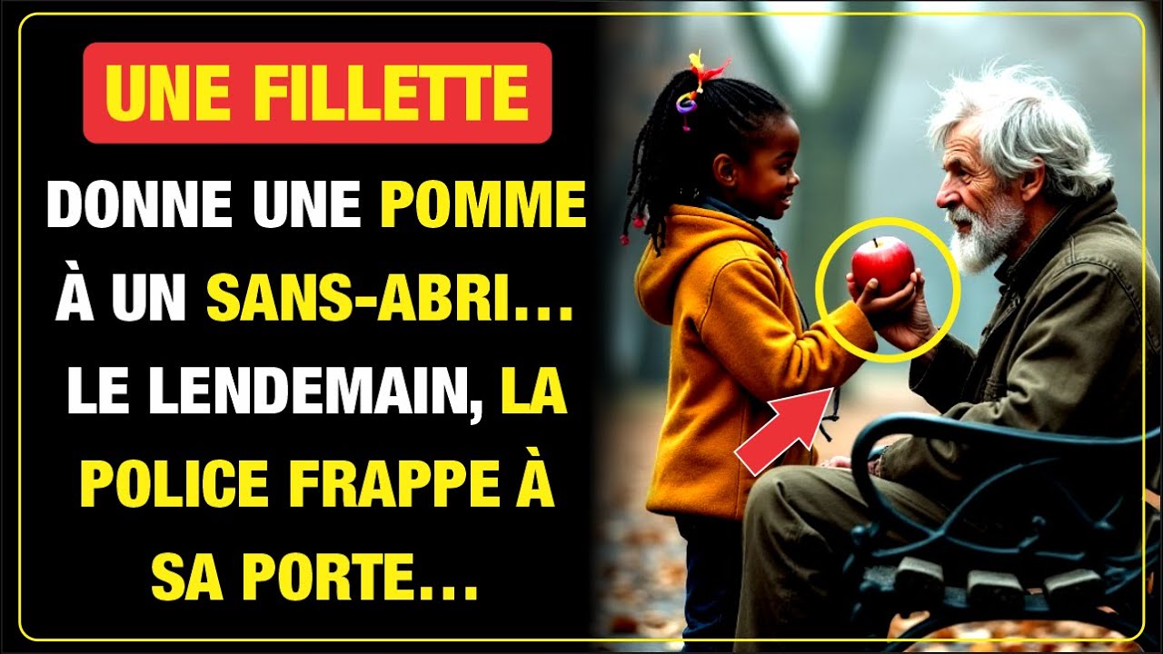 UNE FILLETTE DONNE UNE POMME À UN SANS ABRI… LE LENDEMAIN, LA POLICE FRAPPE À SA PORTE…