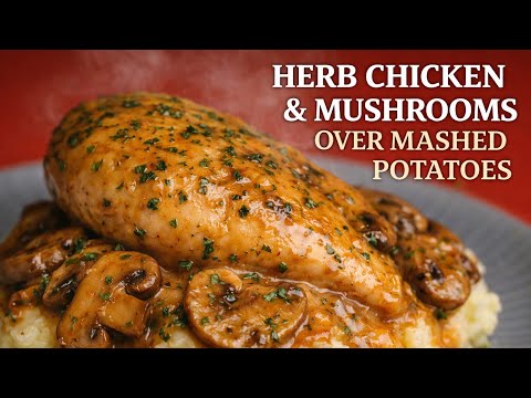 Herb Chicken & Mushrooms Over Mashed Potatoes | Dinner Recipe Idea