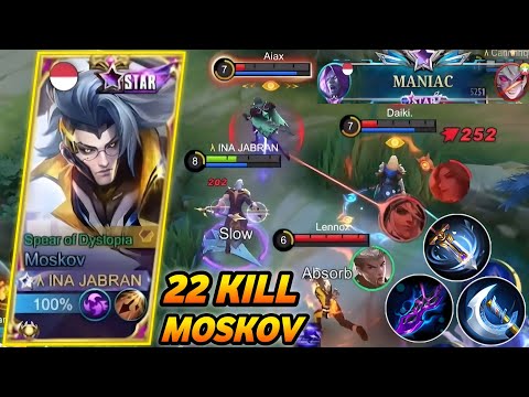 22 Kills + MANIAC!! One Shot Build Moskov Crazy Critical Damage!! - Build Top 1 Global Moskov ~ MLBB
