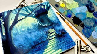 🎨 Sketchbook Painting a Glowing Forest Landscape / Acrylic Painting