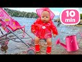 Baby Annabell doll toy stroller! Baby doll's clothes. Feeding a baby born doll with toy food.