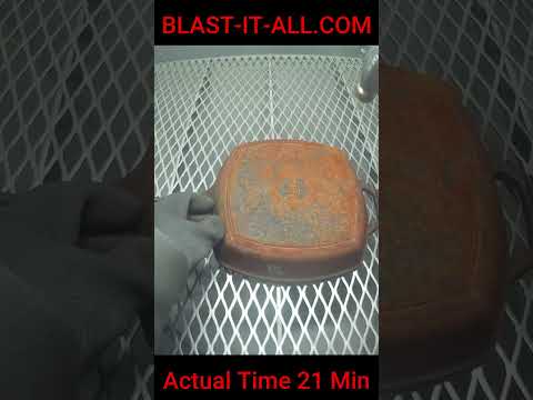 Cleaning Cast Iron Pan by sandblasting with Glass Beads - Before and After, Satisfying
