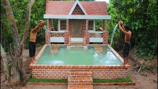 Building A Private House With A Brick Swimming Pool In Forest