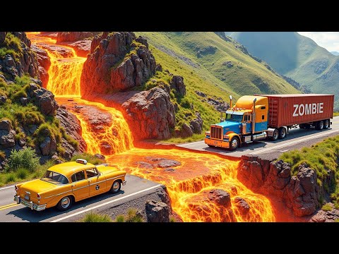 Cars vs Lava Crosses Road Challenge #2 in BeamNG Drive!