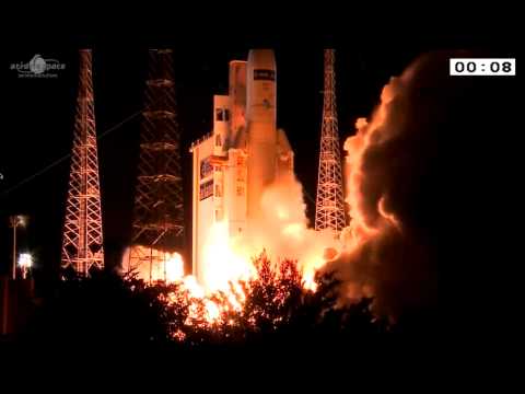 Launch of Ariane-V VA-219 carrying ATV-5 to the ISS