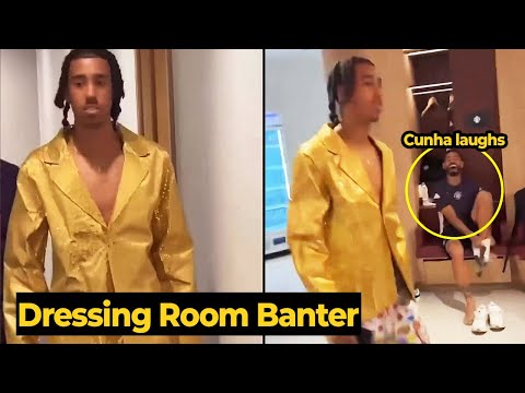 Cunha laughs at Leny Yoro's turn in punishment outfit at dressing room