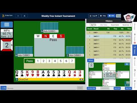 BBO Weekly Free Lazy play on 4.  7 & 8 were fun. Inside the Head of OconDad