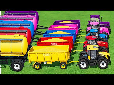 TRANSPORT J.DEERE  & JCB FASTRAC TRACTOR & CORN -FLATBED TRAILER ON MUDDY ROAD! Farming Simulator 22