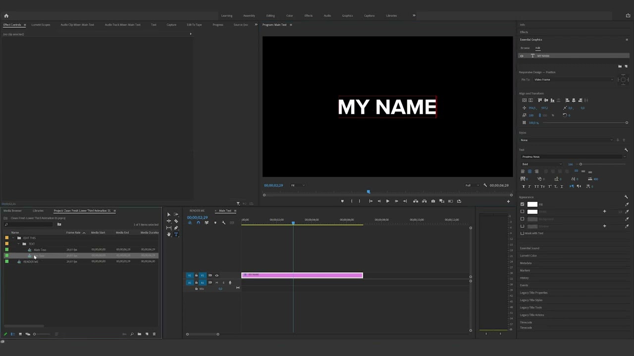 How to edit the Clean Fresh Lower Third Animation 01 in Premiere Pro