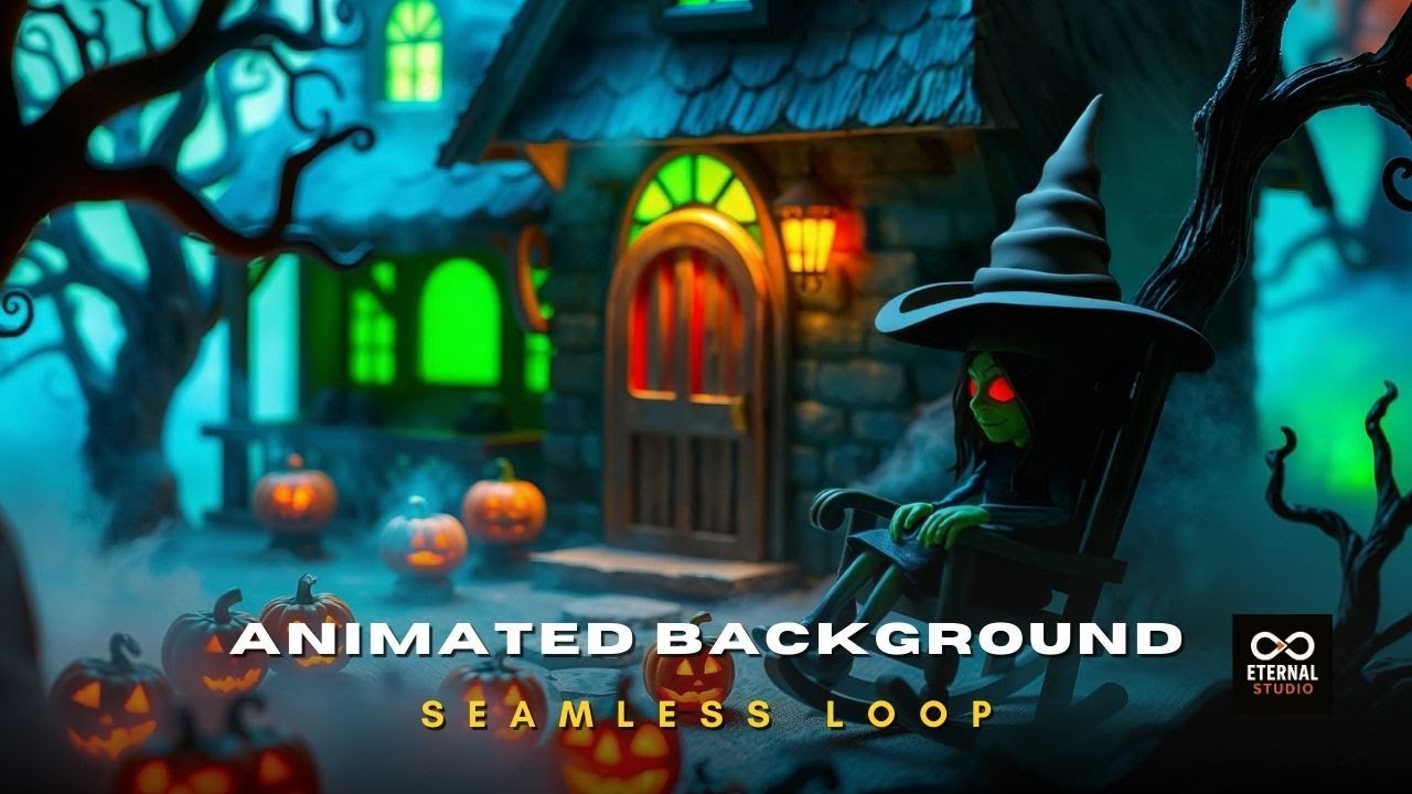Animated Background - Spooky Witch & Haunted House Jack-O'-Lantern Live Stream Loop Live Wallpaper