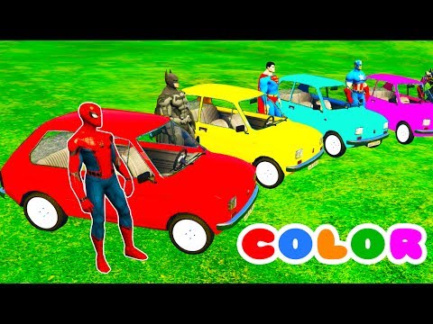COLOR CARS Transportation & Spiderman Cartoon for kids w 3D Bus Superheroes for babies