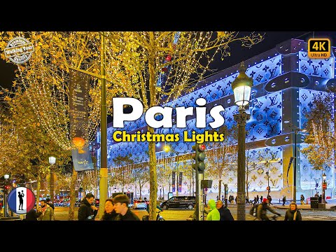 🇫🇷 Paris Christmas Lights Walking Tour 🎄 Champs-Élysées, Avenue Montaigne ✨ 4k60fps