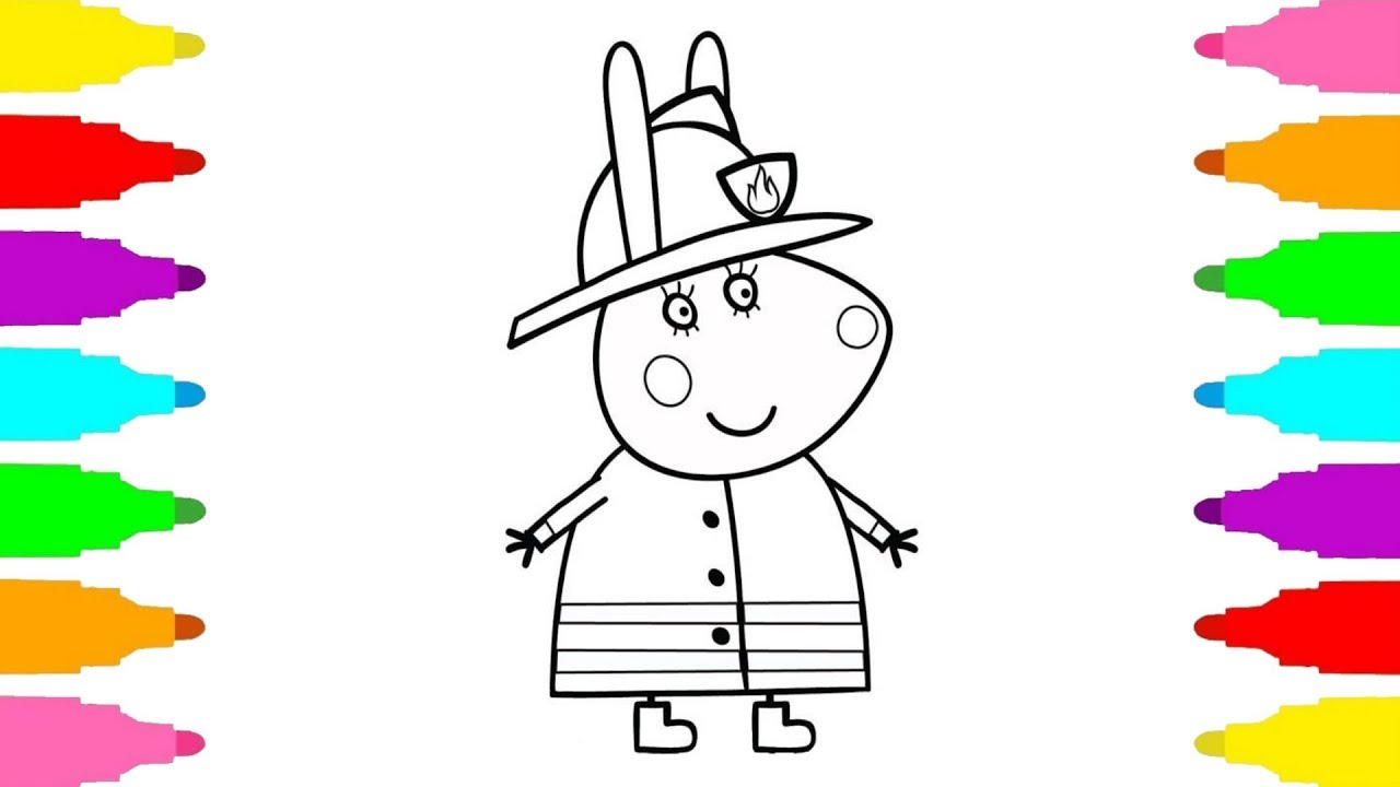 How to Draw Peppa Pig a Firefighter. Drawing for Kids. Coloring Pages for Baby.