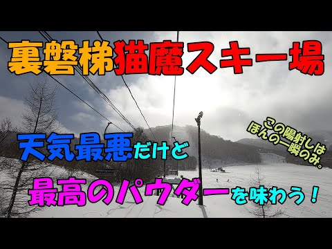 【フリースキー】猫魔で最高のパウダーを味わう！ただし天気最悪。そしてブーツ破損！肝心の動画は・・・。