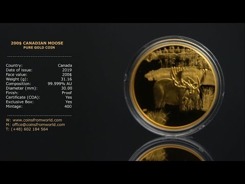 Canada 2019 200$ Canadian Moose 1 oz. 99.999% Pure Gold Coin