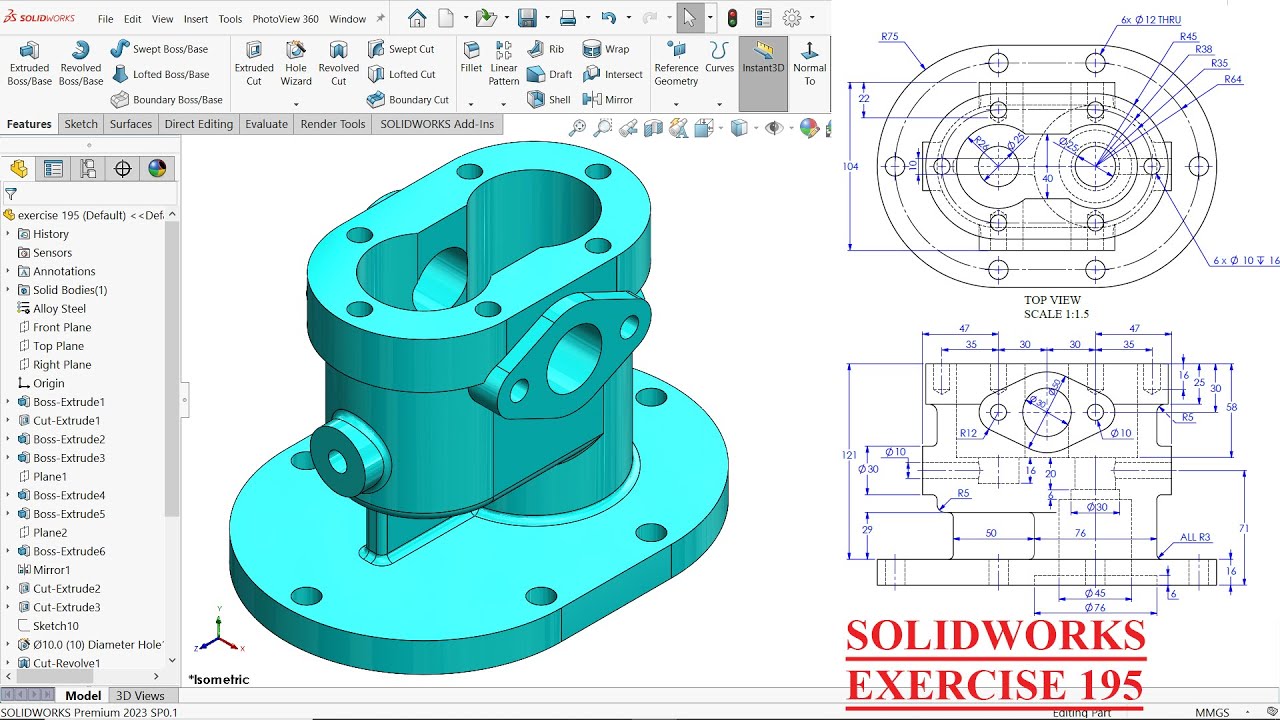 SolidWorks Tutorial for beginners Exercise 195