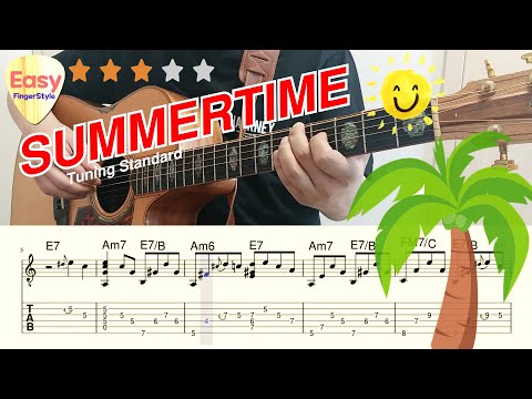 💗 Summertime 💗 Easy Jazz Fingerstyle Guitar Tutorial - TAB/Chords - Jazz Guitar Chord Melody - 재즈기타