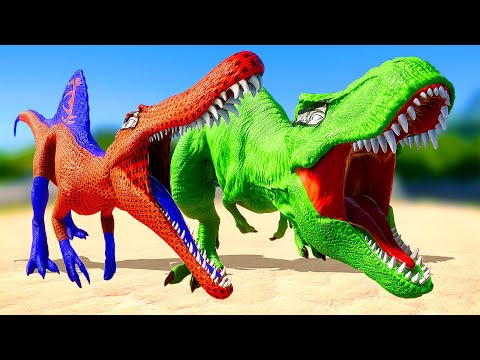 SPIDERMAN SPINOSAURUS vs I-REX vs INDORAPTOR (DINOSAURS BATTLE) - Jurassic World Evolution 2