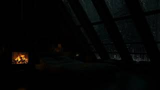 Ad-Free💦Heavy Rain & Thunder Sounds on Windows in Cozy Cabin for Sleeping😴 Warm, Relaxing Fireplace