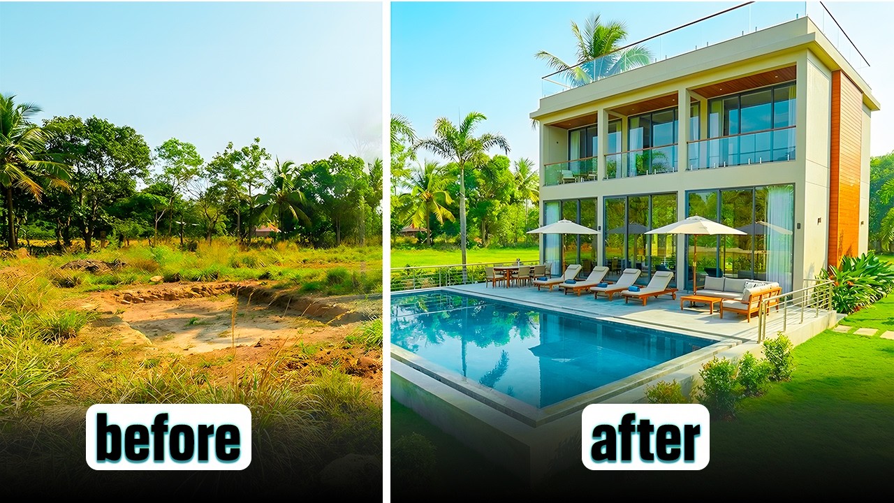 Watch a Modern Villa & Pool Built in 1 Minute! #shorts