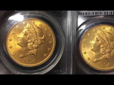 Comparing four $20 gold liberty double eagle coins PCGS grades MS62