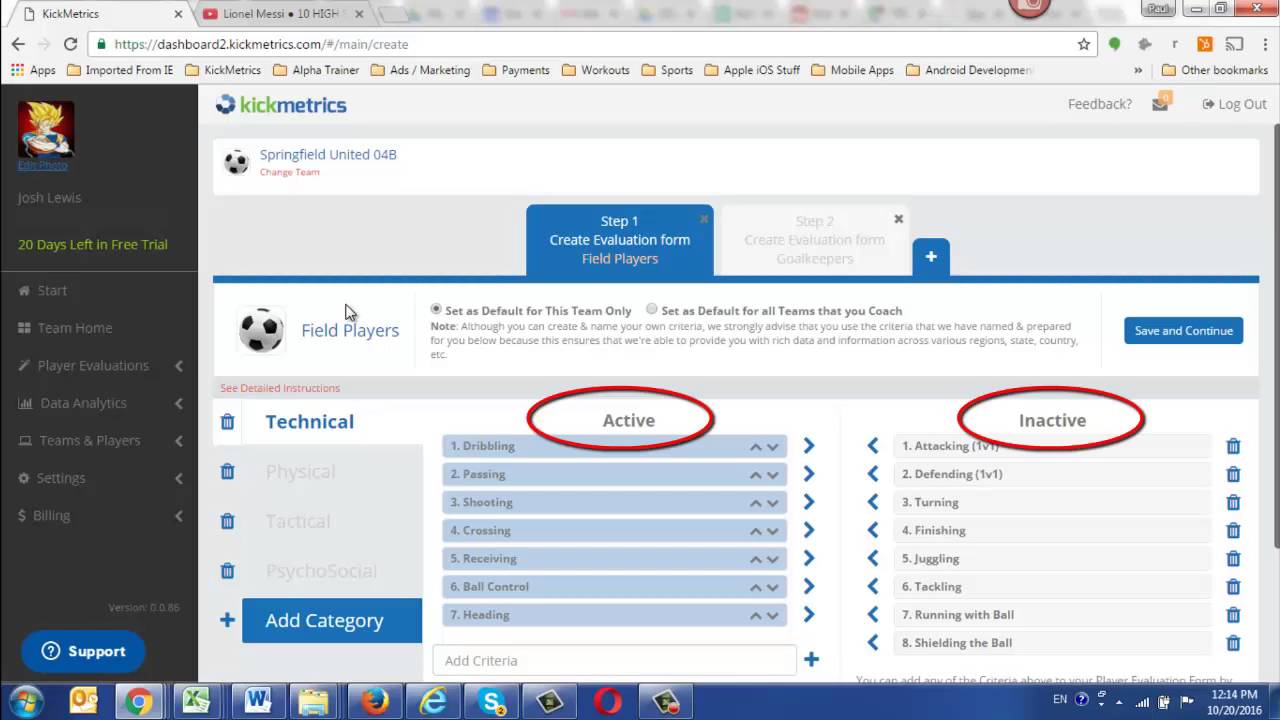 Setting up a Player Evaluation Form (for Coaches)