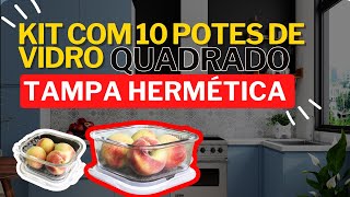 kit 10 potes de vidro quadrado com tampa hermética| Potes Herméticos para Micro-ondas