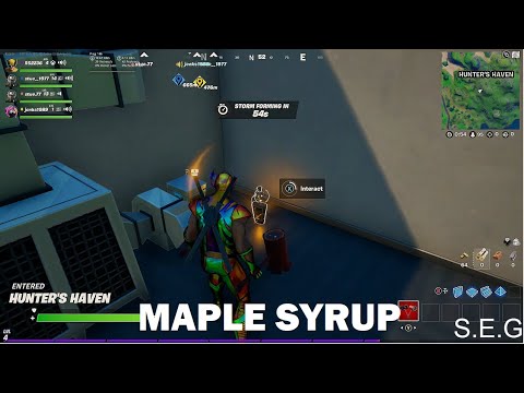 find a maple syrup stash at hunter's haven location : FORTNITE