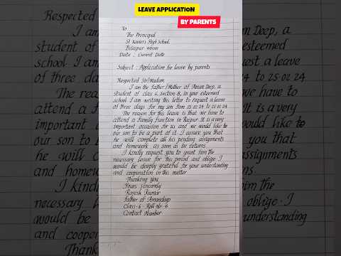 Leave Application For Students By Parents 🌟 #shorts #leaveapplicationforschool #handwriting
